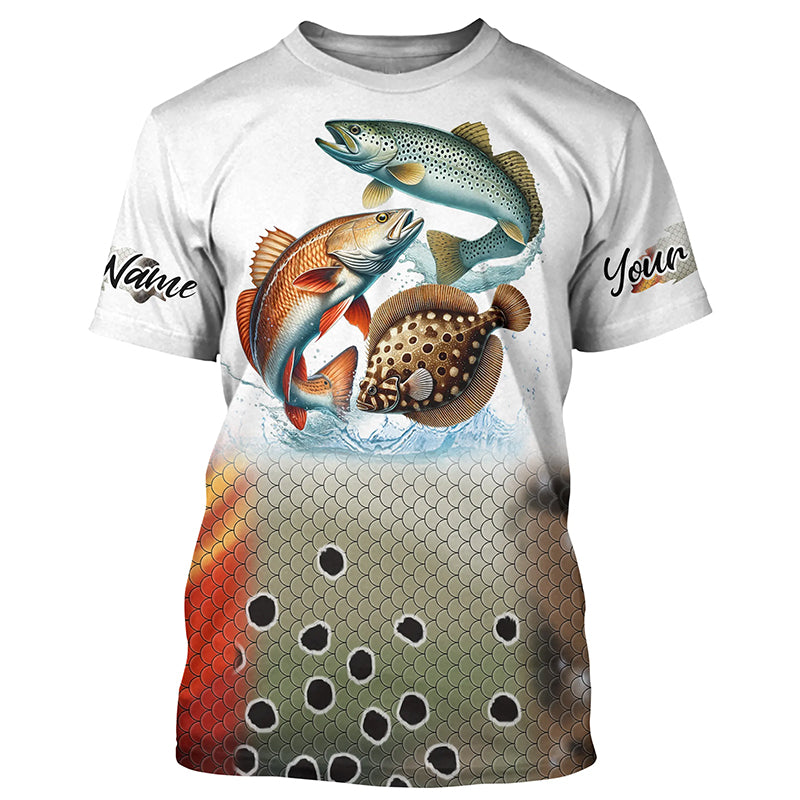 Texas inshore slam Fishing Redfish, speckled trout, flounder fishing scales Custom fishing jerseys NQS2950