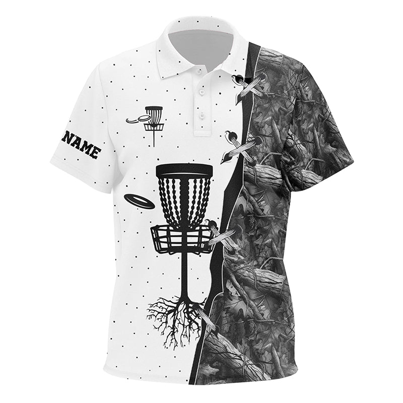 Kid golf polo shirts black camo disc golf hole custom name disc golf team shirt, disc golf gifts NQS4730