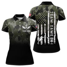 Load image into Gallery viewer, Black Green Camo Women Disc golf polo shirts custom American Flag patriotic team disc golf jerseys NQS9522