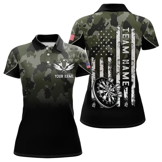 Black Green Camo Women Darts Shirts Custom American Flag patriotic Team Darts Jersey NQS9523