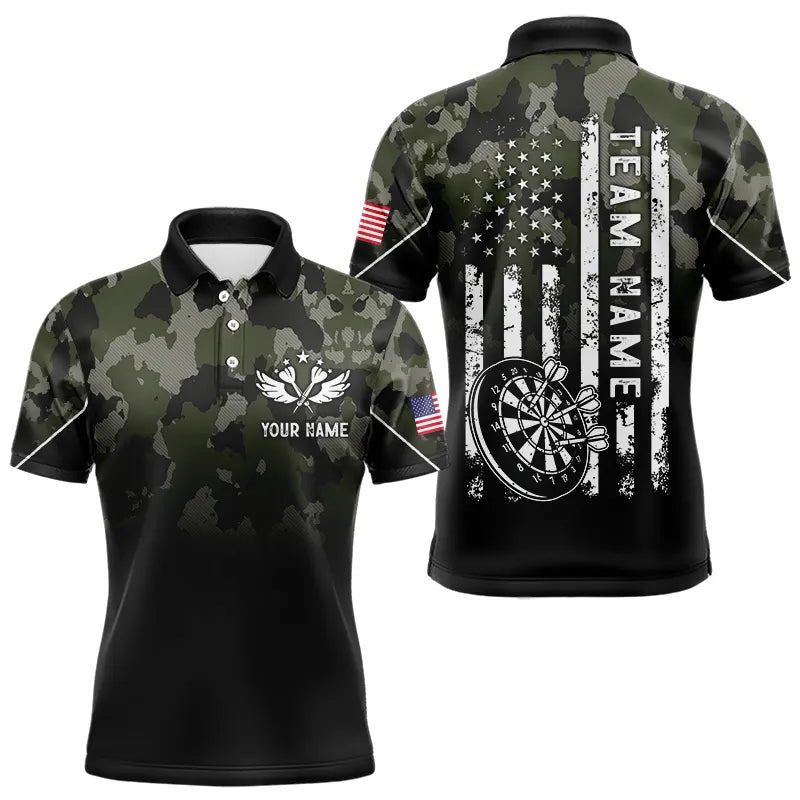 Black Green Camo Men Darts Shirts Custom American Flag patriotic Team Darts Jersey NQS9523