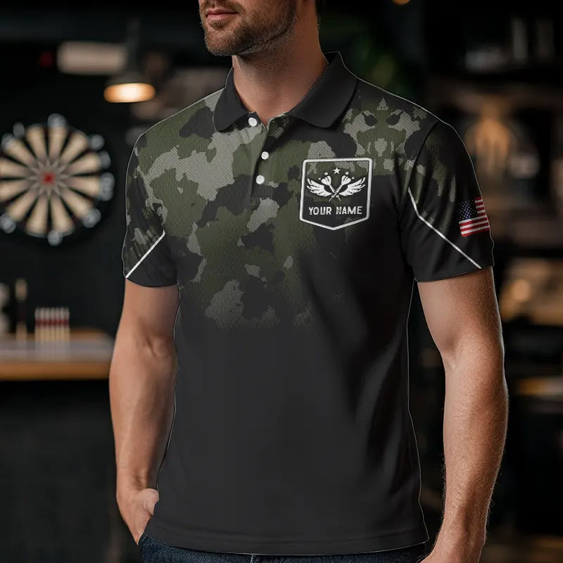 Black Green Camo Men Darts Shirts Custom American Flag patriotic Team Darts Jersey NQS9523