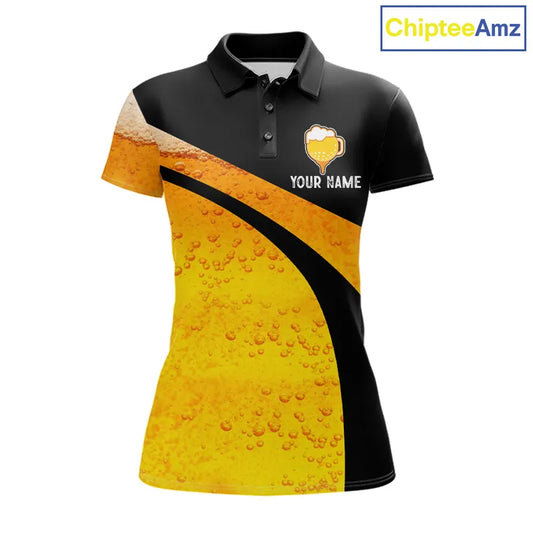 Custom Yellow Funny Beer Golf Polo Shirts For Women, golf outfits for ladies, Personalized golf gifts NQS11647