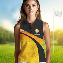 Load image into Gallery viewer, Custom Yellow Funny Beer sleeveless Golf Shirt For Women, golf outfits for ladies NQS11647