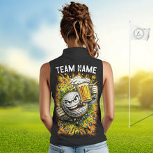 Load image into Gallery viewer, Custom Yellow Funny Beer sleeveless Golf Shirt For Women, golf outfits for ladies NQS11647