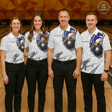Load image into Gallery viewer, Personalized American Flag Skull Eagle Camo Bowling Team Shirts For Men, Patriotic Bowling Outfits NQS11648