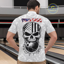 Load image into Gallery viewer, Personalized American Flag Skull Eagle Camo Bowling Team Shirts For Men, Patriotic Bowling Outfits NQS11648