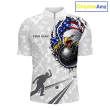 Load image into Gallery viewer, Personalized American Flag Skull Eagle Camo Bowling Team Shirts For Men, Patriotic Bowling Outfits NQS11648