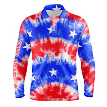 Load image into Gallery viewer, Red, white and blue tie dye American flag mens golf polo shirts custom team patriotic golf shirt NQS5466