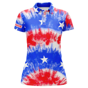 Red, white and blue tie dye American flag Womens golf polo shirts custom team golf shirts ladies NQS5466