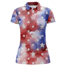 Load image into Gallery viewer, Red, white and blue tie dye Womens golf polo shirts custom team golf shirts ladies, golfing gifts NQS5467