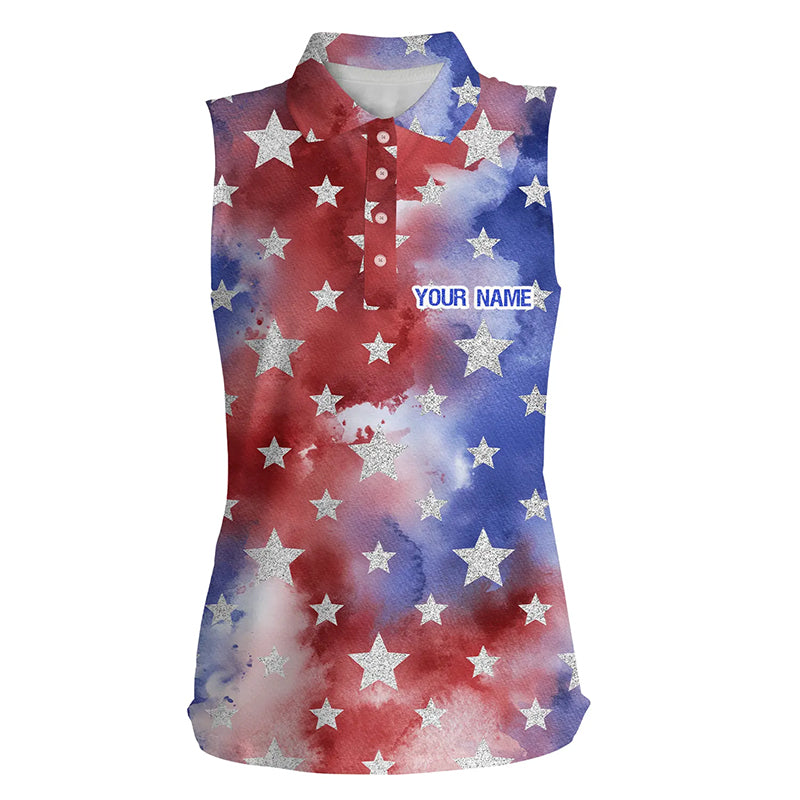 Red, white and blue tie dye Womens sleeveless polo shirt custom team golf shirts ladies, golfing gifts NQS5467