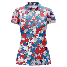 Load image into Gallery viewer, Red, white and blue 4th of july star Womens golf polo shirts custom patriotic team golf shirts ladies NQS5468