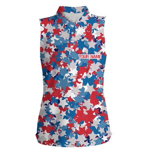 Red, white and blue star Womens sleeveless polo shirt custom patriotic team golf shirts ladies NQS5468