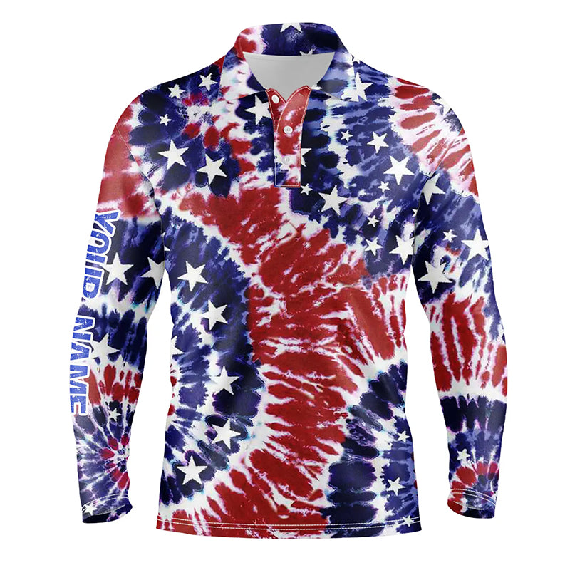 Red, white, and blue American flag tie dye mens golf polo shirts custom patriotic team golf shirts NQS5469