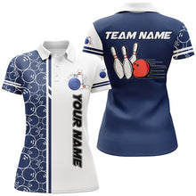 Load image into Gallery viewer, Women bowling polo shirts Custom white and blue camo vintage bowling shirts, women bowling jerseys NQS7467