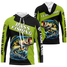 Load image into Gallery viewer, Black Green Bass fishing Custom Long Sleeve Tournament Fishing Shirts, Performance Bass Fishing Jersey NQS7475