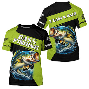 Black Green Bass fishing Custom Long Sleeve Tournament Fishing Shirts, Performance Bass Fishing Jersey NQS7475