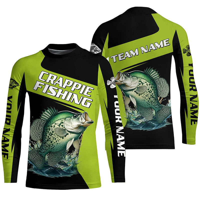 Black Green Crappie fishing Custom Long Sleeve Tournament Fishing Shirts, Crappie Fishing Jerseys NQS7476