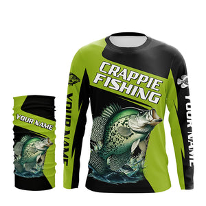 Black Green Crappie fishing Custom Long Sleeve Tournament Fishing Shirts, Crappie Fishing Jerseys NQS7476