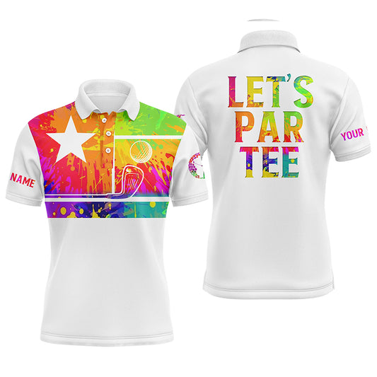 Mens golf polo shirt watercolor Texas flag patriot golf custom name Let’s Par Tee white golf shirt NQS5470