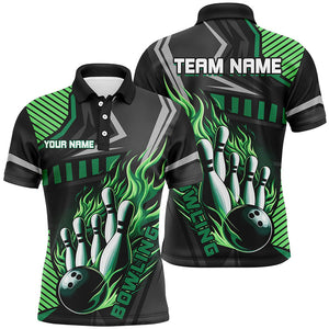 Black and Green Bowling ball pins Polo, Quarter Zip shirt for men Custom Bowling Team League Jerseys NQS7627