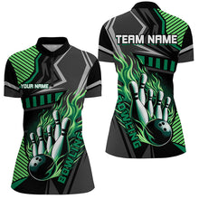 Load image into Gallery viewer, Black and Green Bowling ball pins Polo, Quarter Zip shirt for women Custom Bowling Team League Jerseys NQS7627