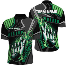 Load image into Gallery viewer, Black and Green Bowling ball pins Polo, Quarter Zip shirt for men Custom Bowling Team League Jerseys NQS7627