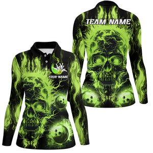 Green flame skull Bowling ball Womens bowling shirts custom bowling jerseys, bowl gifts NQS7629