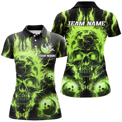 Green flame skull Bowling ball Womens bowling shirts custom bowling jerseys, bowl gifts NQS7629