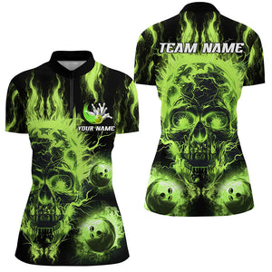 Green flame skull Bowling ball Womens bowling shirts custom bowling jerseys, bowl gifts NQS7629