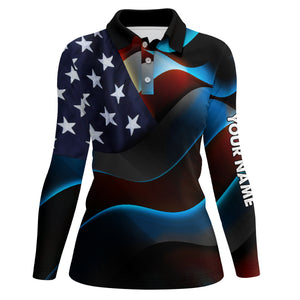 Womens golf polo shirts custom black American flag patriotic golf shirts for womens golfing gifts NQS5745