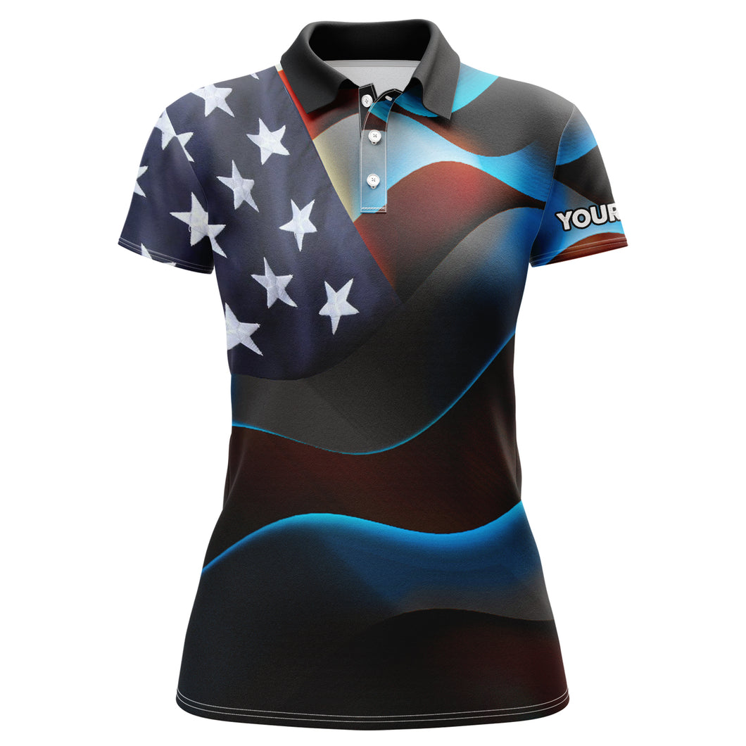 Womens golf polo shirts custom black American flag patriotic golf shirts for womens golfing gifts NQS5745