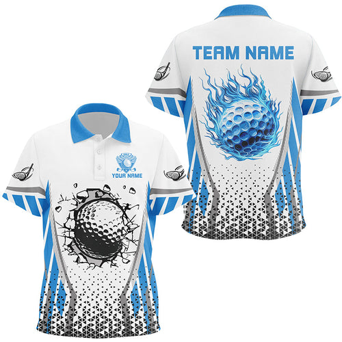 Blue flame golf ball wall break white Kid golf polo shirts custom golf attire for Kid NQS7824