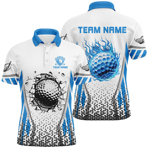 Blue flame golf ball wall break white Mens golf polo shirt custom golf attire for men NQS7824