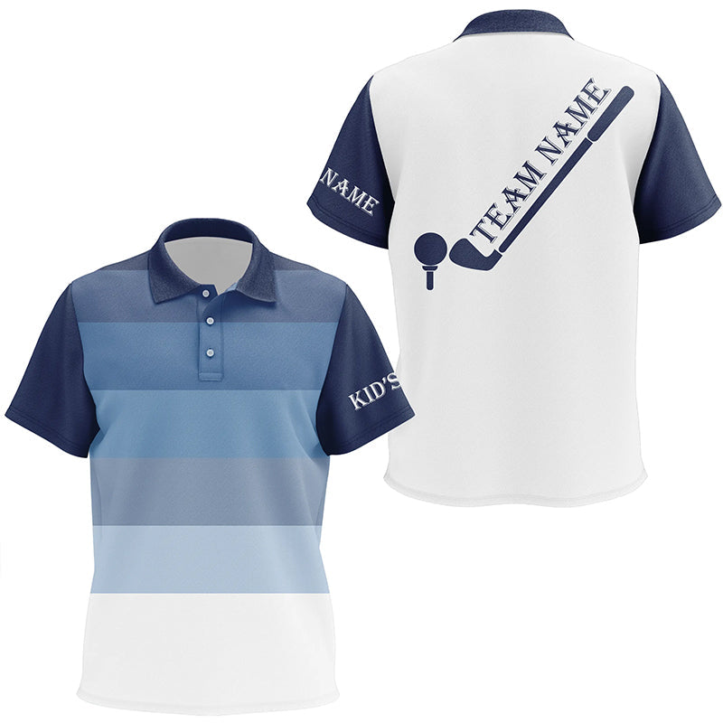 Kid golf polo shirts custom Blue and white team golf attire for kid, personalized golf gifts NQS7826