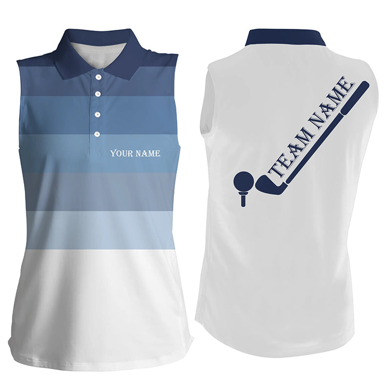 Women sleeveless polo shirt custom Blue and white team golf attire for women, personalized golf gifts NQS7826