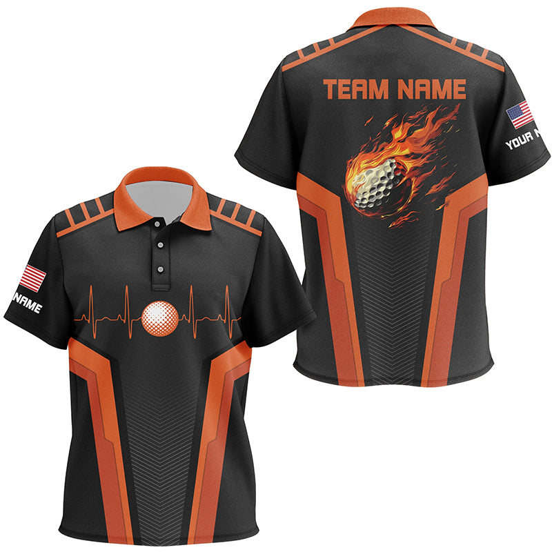 Black and orange Kid golf polo shirts custom Flame golf ball team golf tops for Kid NQS7828