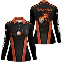 Load image into Gallery viewer, Black and orange Womens golf polo shirts custom Flame golf ball team golf tops for ladies NQS7828