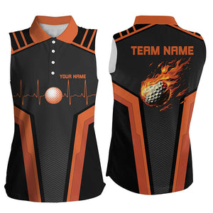 Black and orange Women sleeveless polo shirts custom Flame golf ball team golf tops for ladies NQS7828