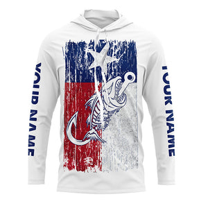 Texas flag fishing Fish hook skull Custom mens patriotic long sleeve sun protection fishing shirts NQS5944