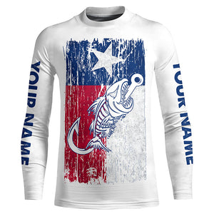 Texas flag fishing Fish hook skull Custom mens patriotic long sleeve sun protection fishing shirts NQS5944