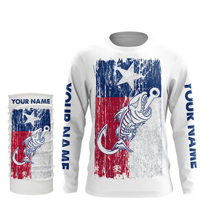 Texas flag fishing Fish hook skull Custom mens patriotic long sleeve sun protection fishing shirts NQS5944