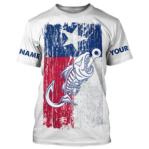 Texas flag fishing Fish hook skull Custom mens patriotic long sleeve sun protection fishing shirts NQS5944