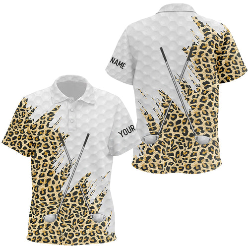 Leopard skin pattern custom name white Kid golf polos shirt, team golf tops for Kid NQS8051