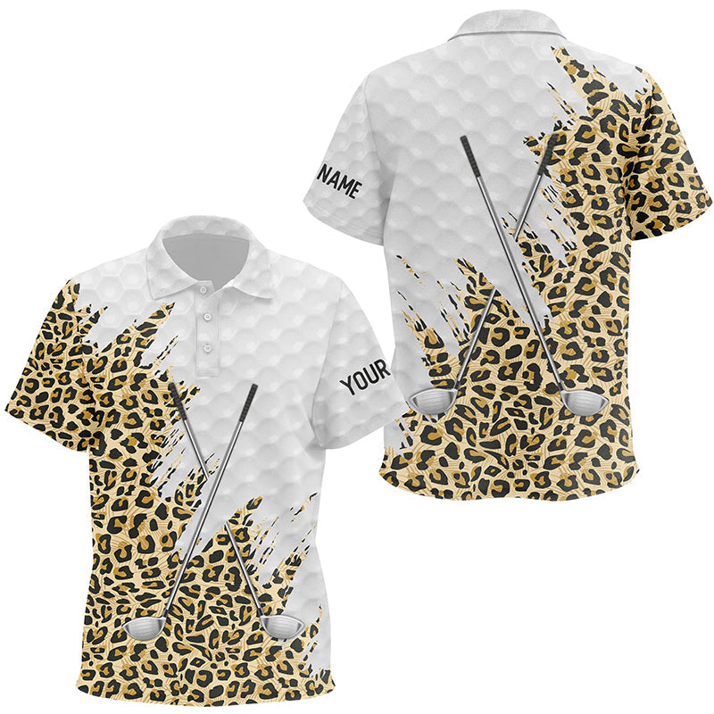 Leopard skin pattern custom name white Kid golf polos shirt, team golf tops for Kid NQS8051