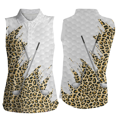 Leopard skin pattern white Womens sleeveless polo shirts, team ladies golf tops NQS8051