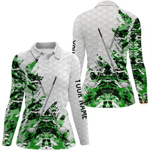 Load image into Gallery viewer, Green camo pattern custom white Womens golf polo shirts, team ladies golf tops NQS8052