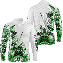 Load image into Gallery viewer, Green camo pattern custom name white Mens golf polo shirts, team golf tops for men NQS8052