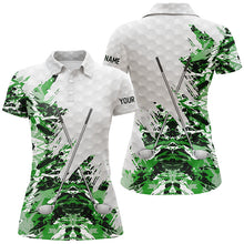 Load image into Gallery viewer, Green camo pattern custom white Womens golf polo shirts, team ladies golf tops NQS8052